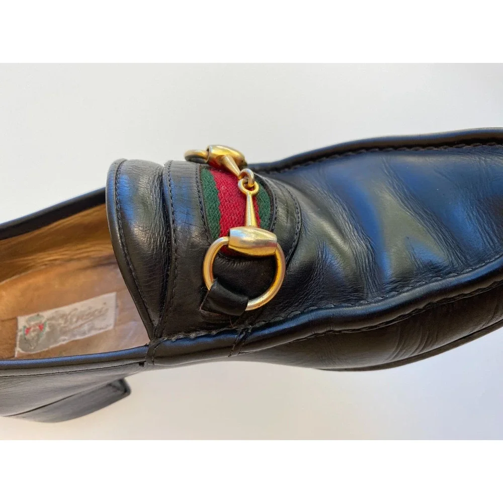 Rare Vintage GUCCI HORSE BIT LOAFER SHOES BLACK ITALY 42 US 9